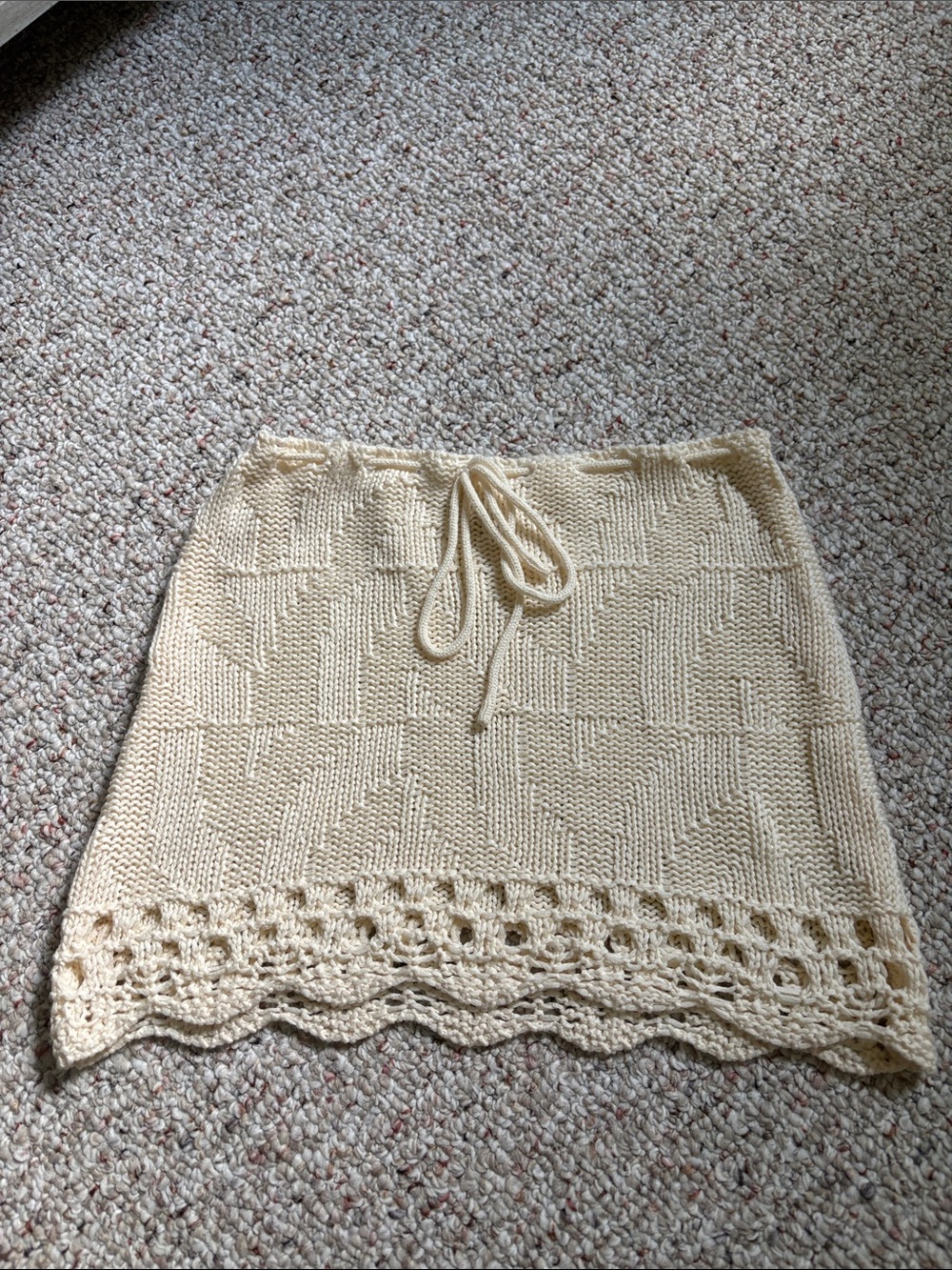 Peppermayo Cream Crochet-Hem Knit Mini Skirt